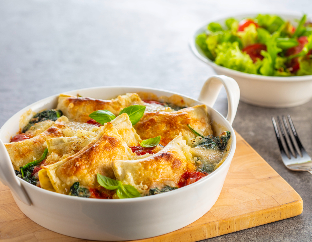 Veganer Maultaschen-Auflauf in Hafercremesauce